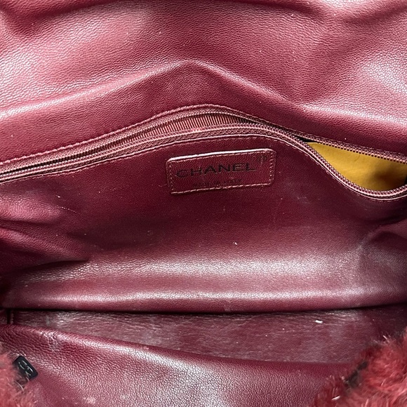 Chanel Rare Black Burgundy Fur Diamond Quilted Classic Flap Bag - Picture 7 of 9